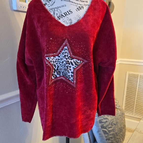 M Made In Italy Sweaters - New Ruby Red Sweater Leopard Star Embellished With Bling. From Shop Evelynne